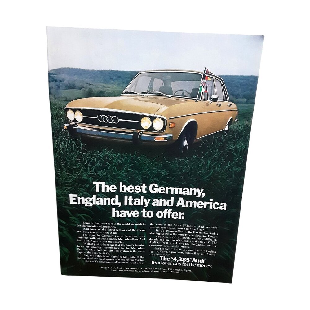 Vintage 1973 Audi 100LS Print Ad German England Italy America Car